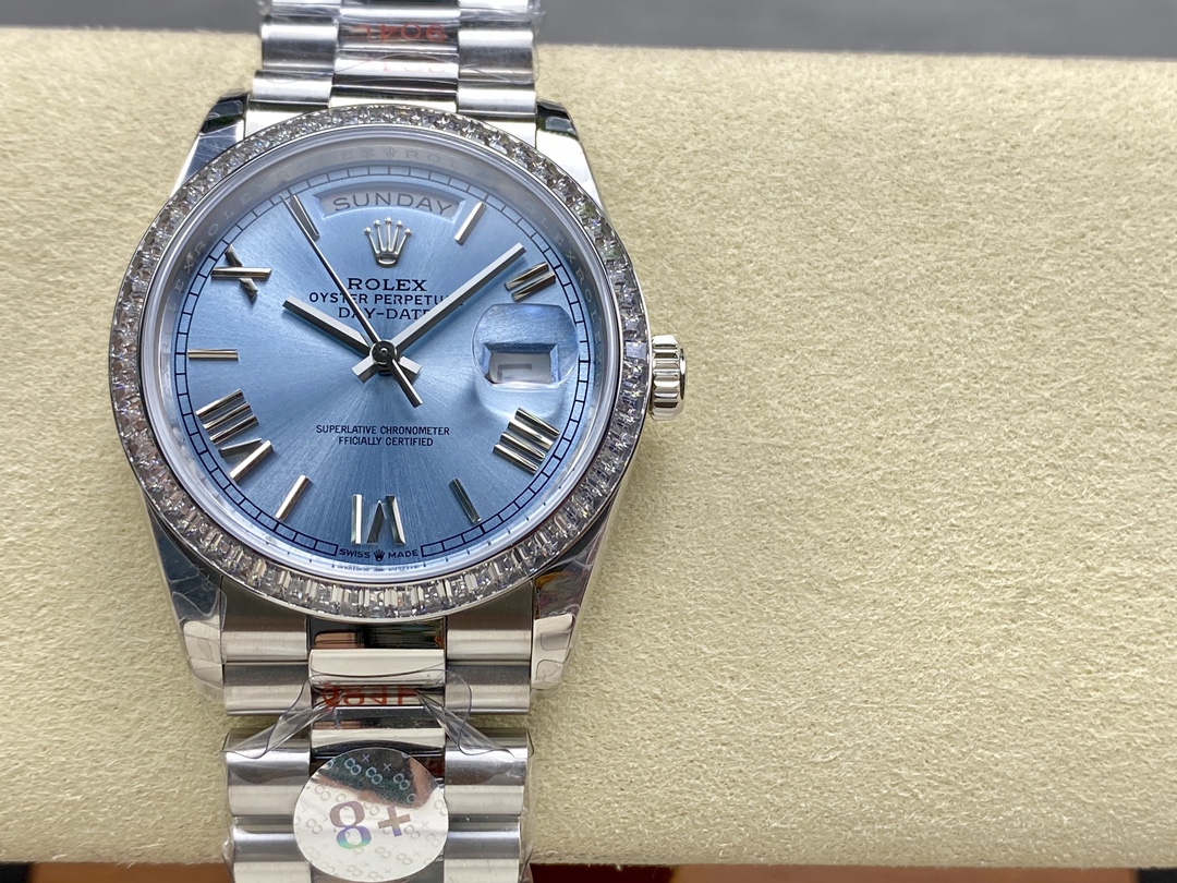 Rolex Day-Date 228396TBR 0030 Ice Blue Dial Platinum Diamond Bezel 40mm Mens Replica Watch - QualitySwissReplica