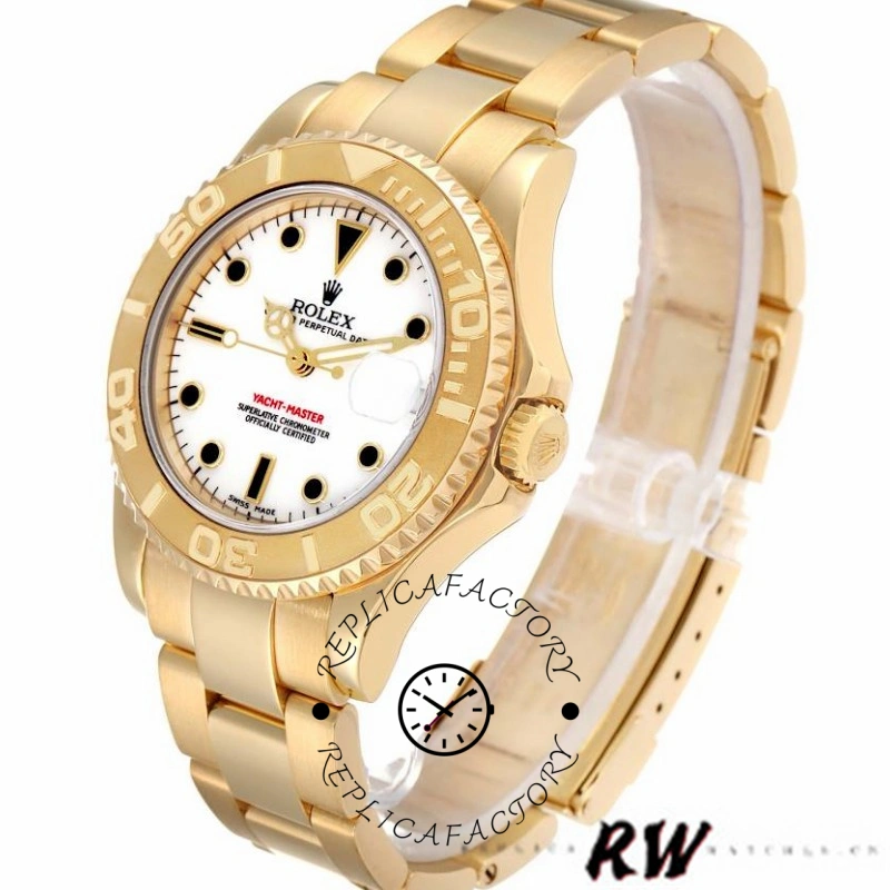Rolex Yacht-Master 168628 White Dial Yellow Gold 35MM Unisex Replica Watch - QualitySwissReplica