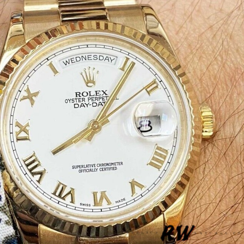 Rolex Day-Date 118238 White Roman numeral dial 36mm Unisex Replica Watch - QualitySwissReplica