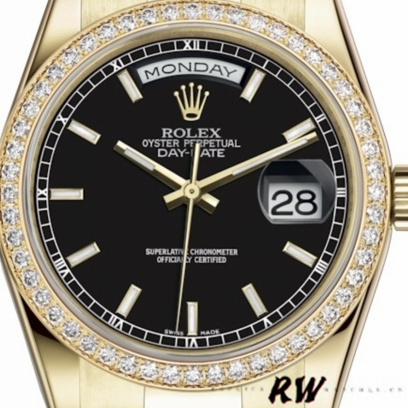 Rolex Day Date 118348 Black Dial 36mm Unisex Replica Watch - QualitySwissReplica