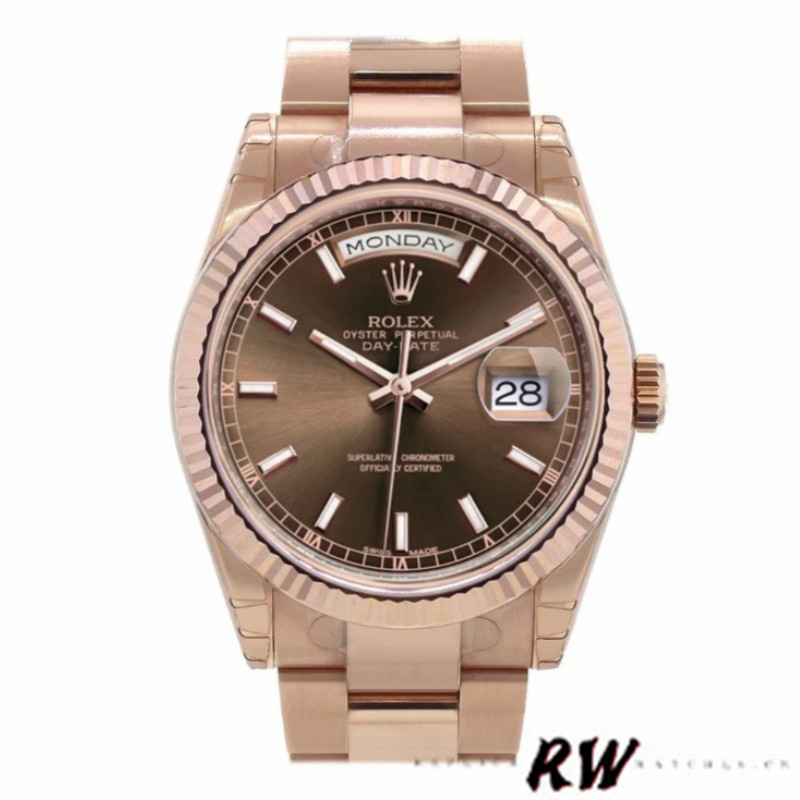 Rolex Day-Date 118235 Fluted Bezel Chocolate Dial 36mm Unisex Replica Watch - QualitySwissReplica
