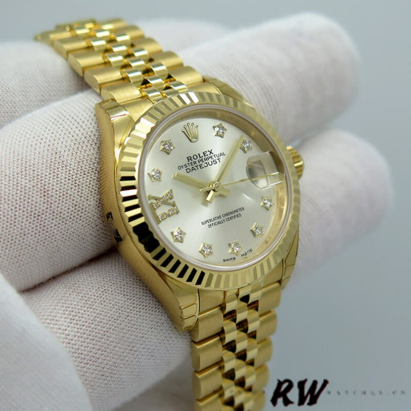 Rolex Datejust 279178 Silver Dial Diamond Yellow Gold 28mm Lady Replica Watch - QualitySwissReplica