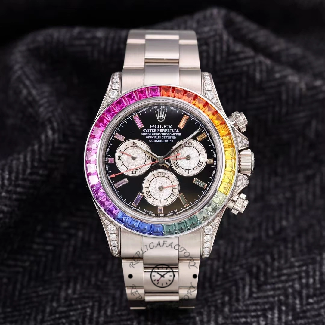 Rolex Daytona 116599RBOW Rainbow White Gold Black Dial Sapphire Bezel - QualitySwissReplica