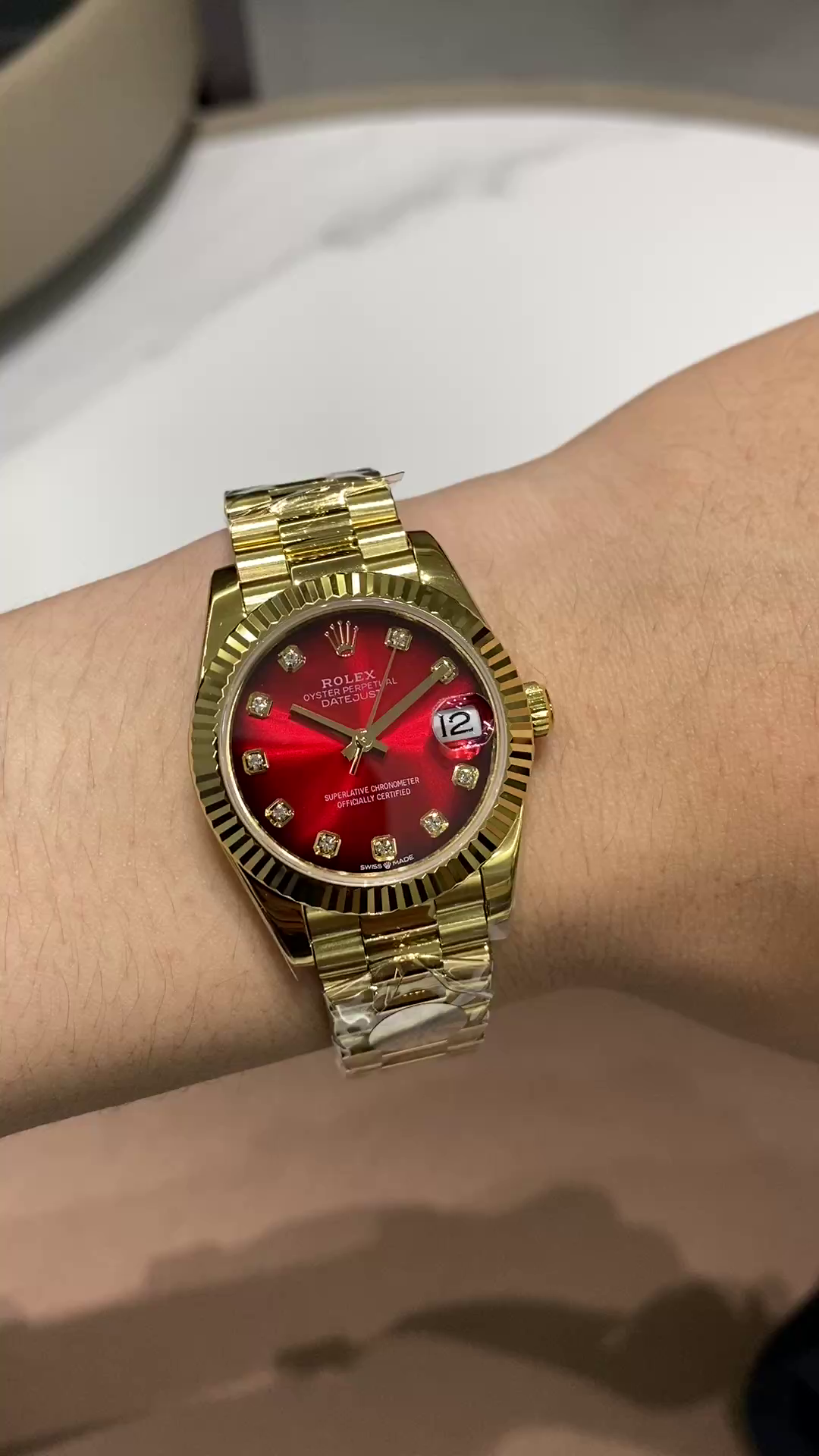 Replica Rolex Datejust 278278-0049 Red Ombré Dial 31 President Strap - QualitySwissReplica