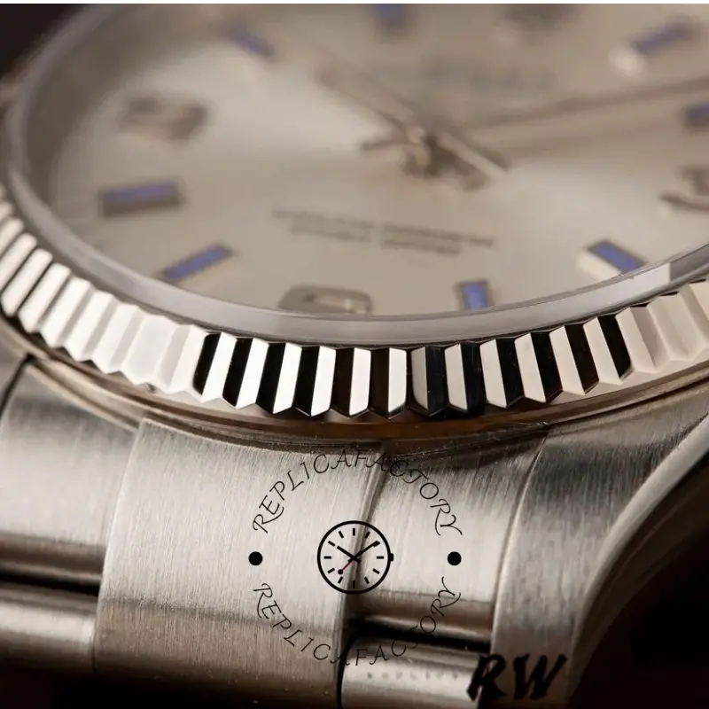 Rolex Oyster Perpetual Air-King 114234 Blue Hour Markers Silver Dial 34mm Unisex replica watch - QualitySwissReplica