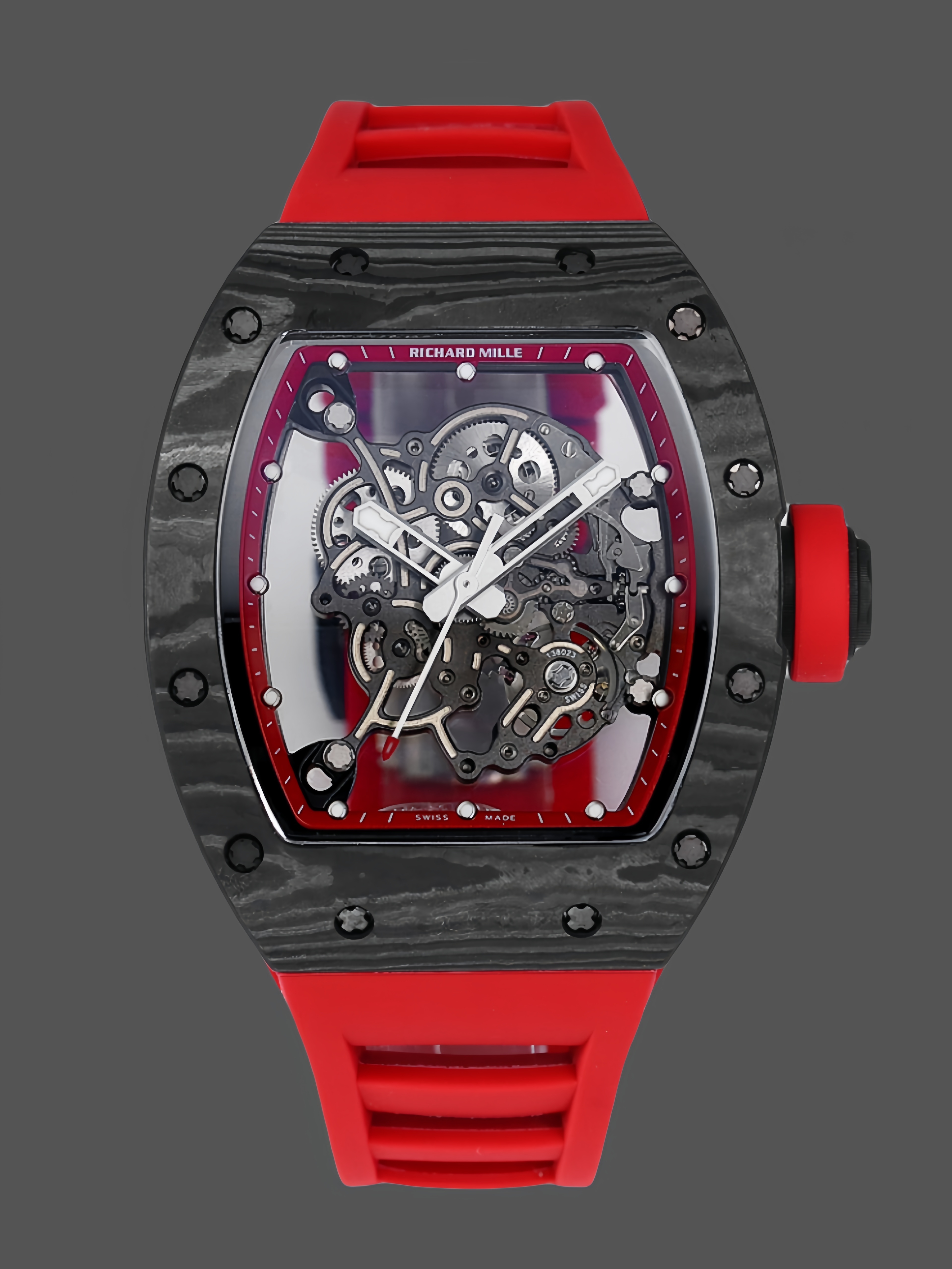 Richard Miller RM 055 NTPT Carbon Fiber Red Rubber Strap - QualitySwissReplica