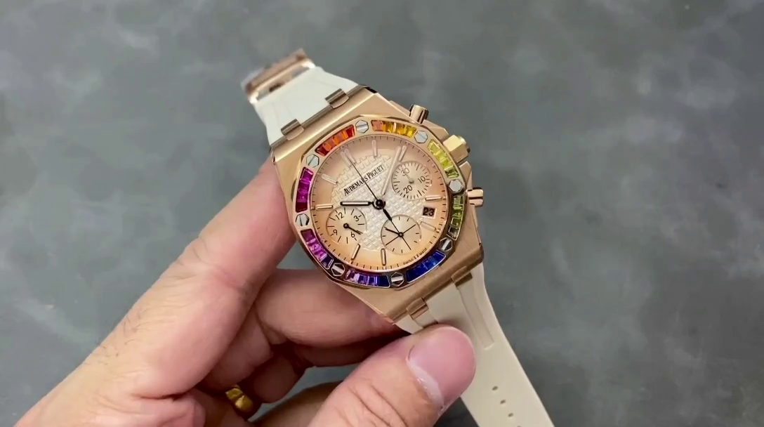 AP 26236OR.YY.D085CA.01 Royal Oak Offshore Chronograph 37 1:1 Clone Rainbow Bezel - QualitySwissReplica