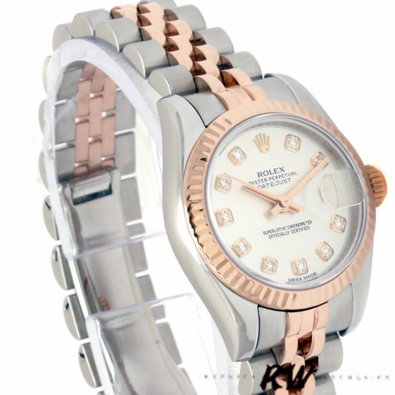 Rolex Datejust 179171 Silver Diamonds Dial Fluted Bezel 26MM Lady Replica Watch - QualitySwissReplica