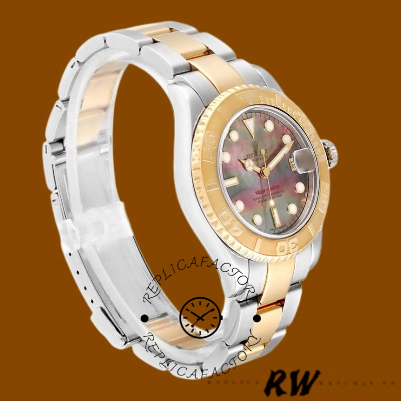 Rolex Yacht-Master 168623 Steel Yellow Gold Black MOP Dial 35MM Unisex Replica Watch - QualitySwissReplica
