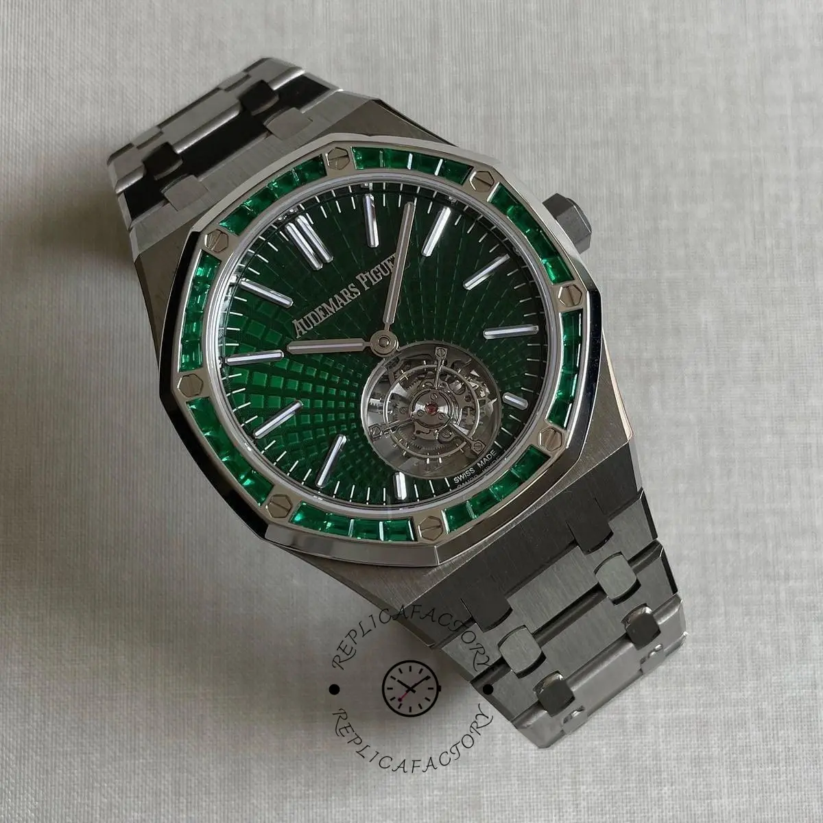 AP Royal Oak Flying Tourbillon 26532IC.EE.1220TI.01 1:1 Clone Titanium Emerald Bezel - QualitySwissReplica