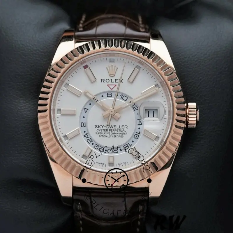 Rolex Sky-Dweller 326135 White Dial Rose Gold 42MM Mens Replica Watch - QualitySwissReplica