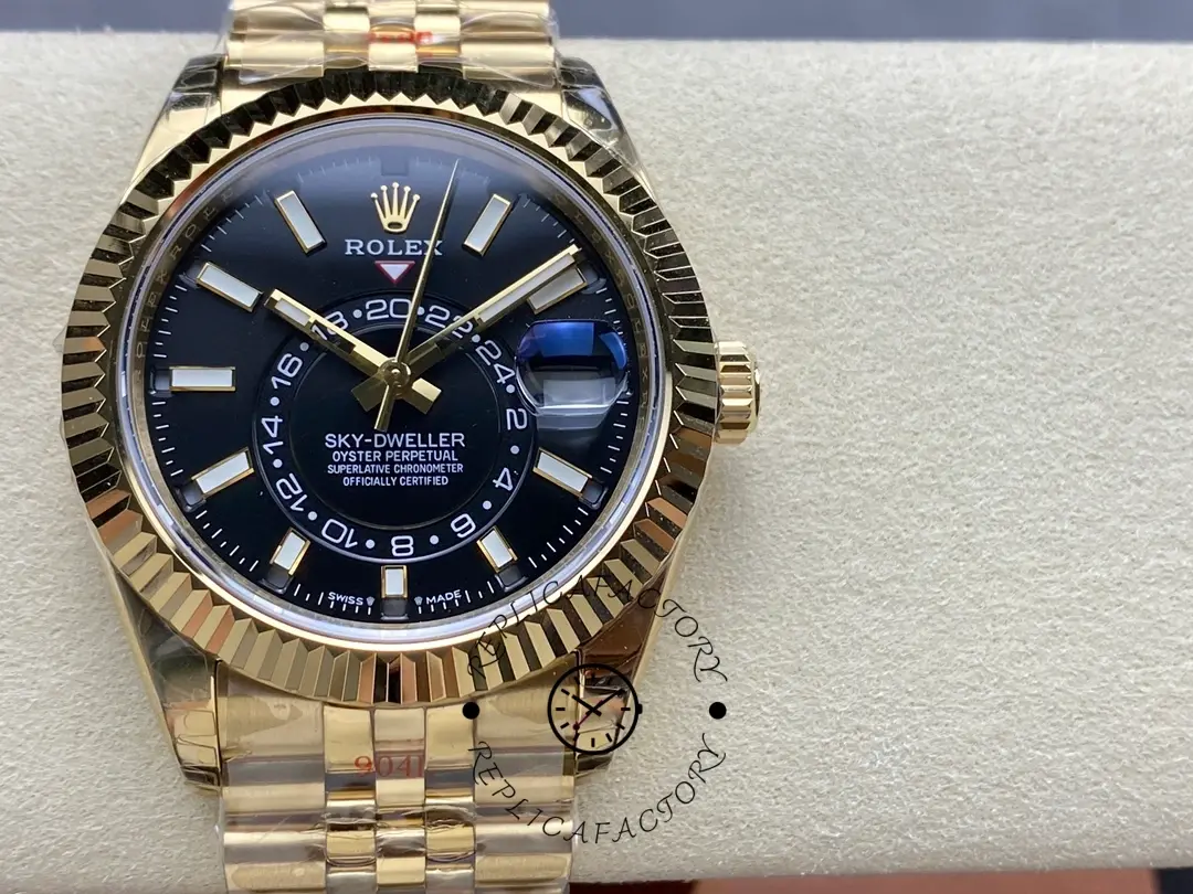 Rolex Sky Dweller 42mm18 kt Yellow Gold Black Dial m336938 0005 - QualitySwissReplica