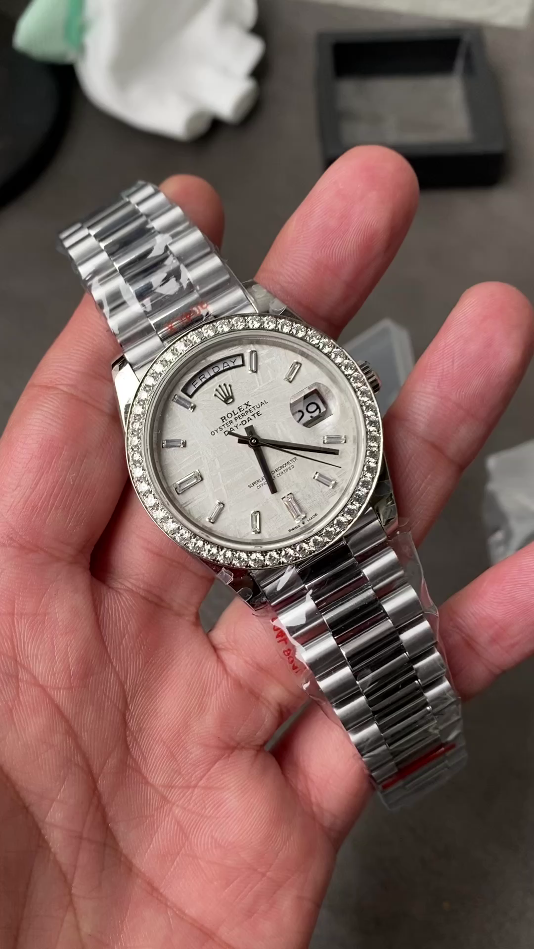 Rolex Day-Date 228349RBR Meteorite Dial Diamond Bezel 40mm Mens Replica Watch - QualitySwissReplica