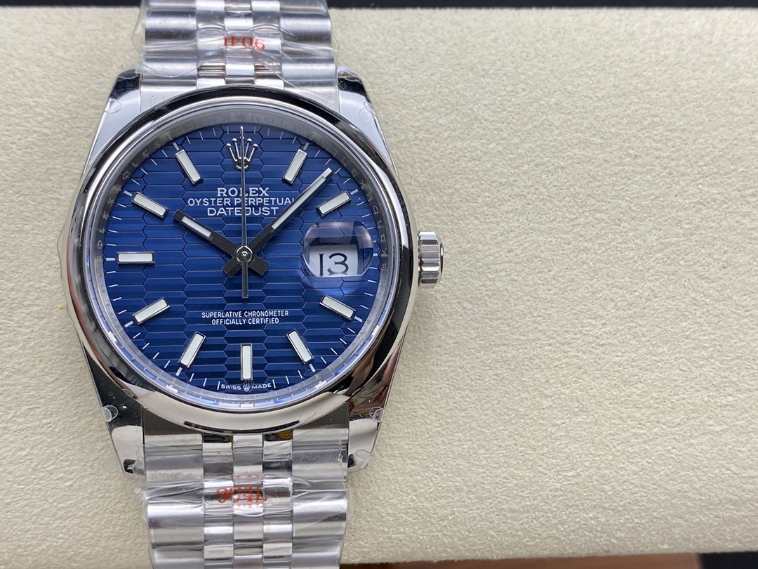 Rolex Datejust 126200 Stainless Steel Automatic Blue Motif Wave Dial 36MM Unisex Replica Watch - QualitySwissReplica
