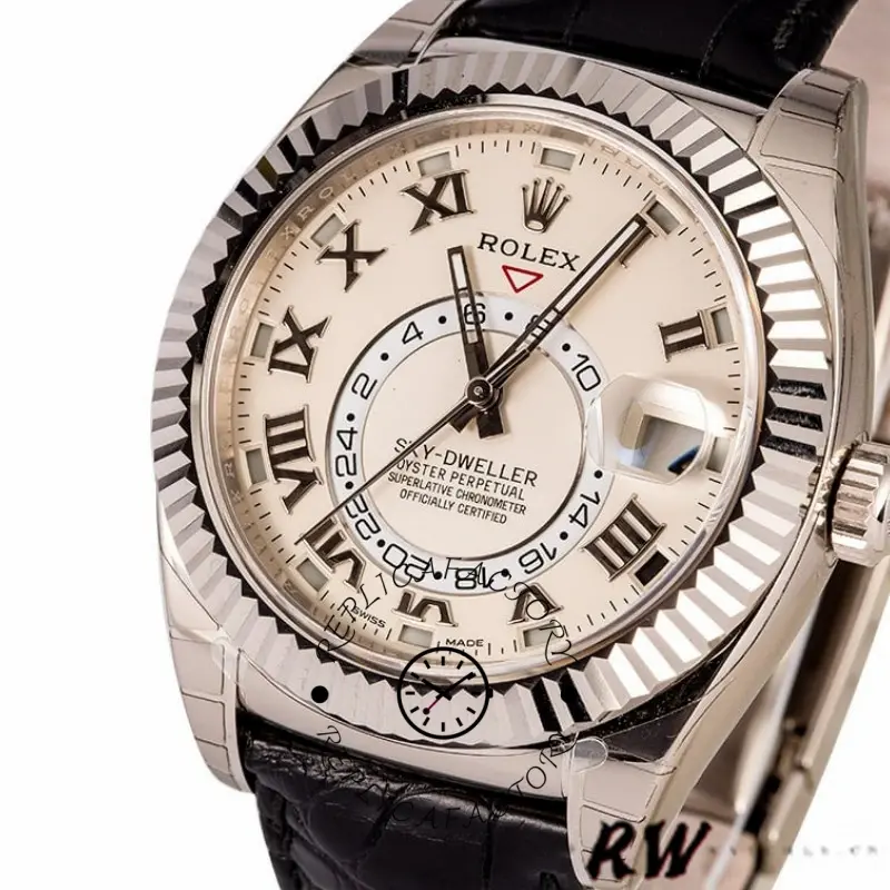 Rolex Sky-Dweller 326139 Ivory Roman Dial Leather Strap 42MM Mens Replica Watch - QualitySwissReplica