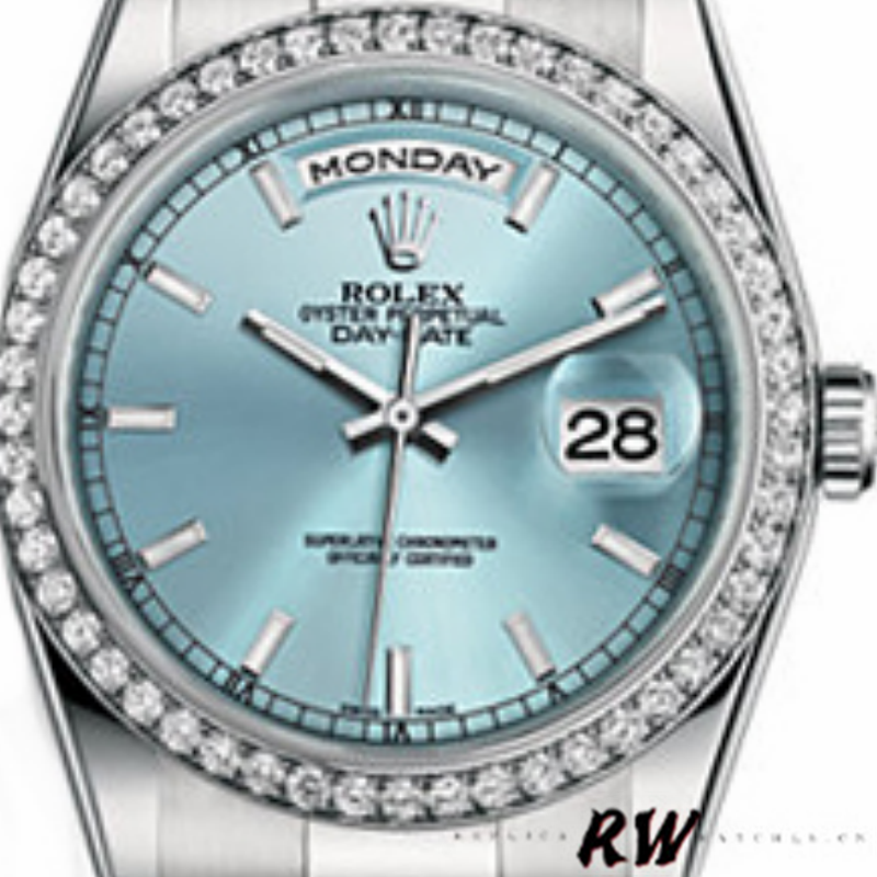 Rolex Day Date 118346 Ice Blue Dial Diamond 36mm Unisex Replica Watch - QualitySwissReplica