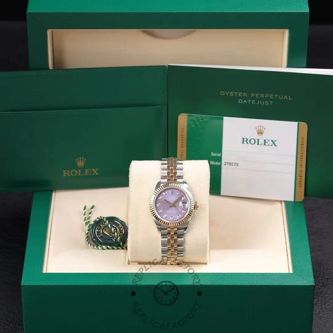 Rolex Datejust 279173 Lavender Purple Diamond Dial Fluted Bezel 28mm Lady Replica Watch - QualitySwissReplica