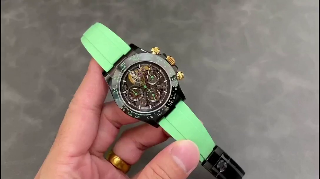 Rolex Daytona PVD Ceramic Bezel GET Best Edition Green Rubber Strap - QualitySwissReplica