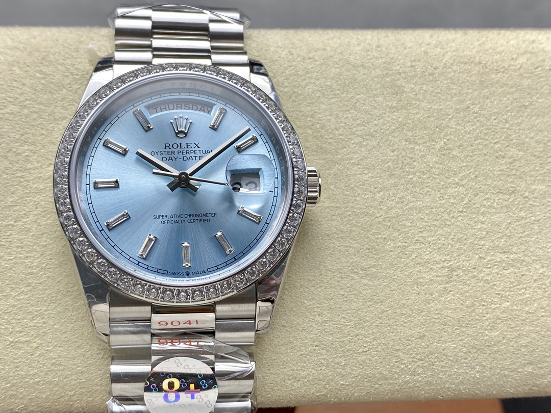 Rolex Day Date m128396tbr 0003 Platinum Ice Blue Dial 36 mm - QualitySwissReplica