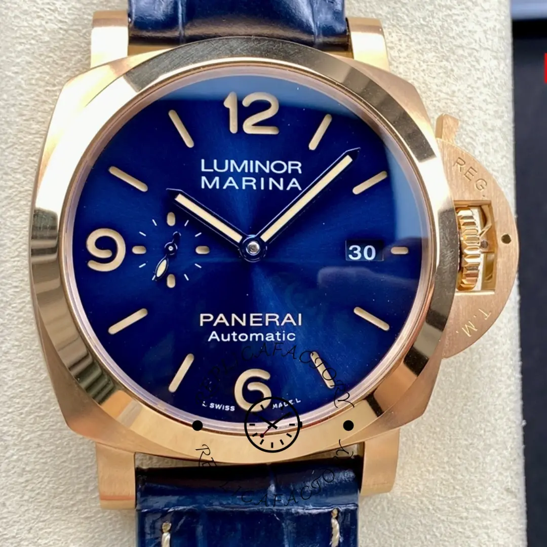 Panerai PAM01114 Replica Luminor Marina Goldtech Blue Dial 44mm Arabic - QualitySwissReplica