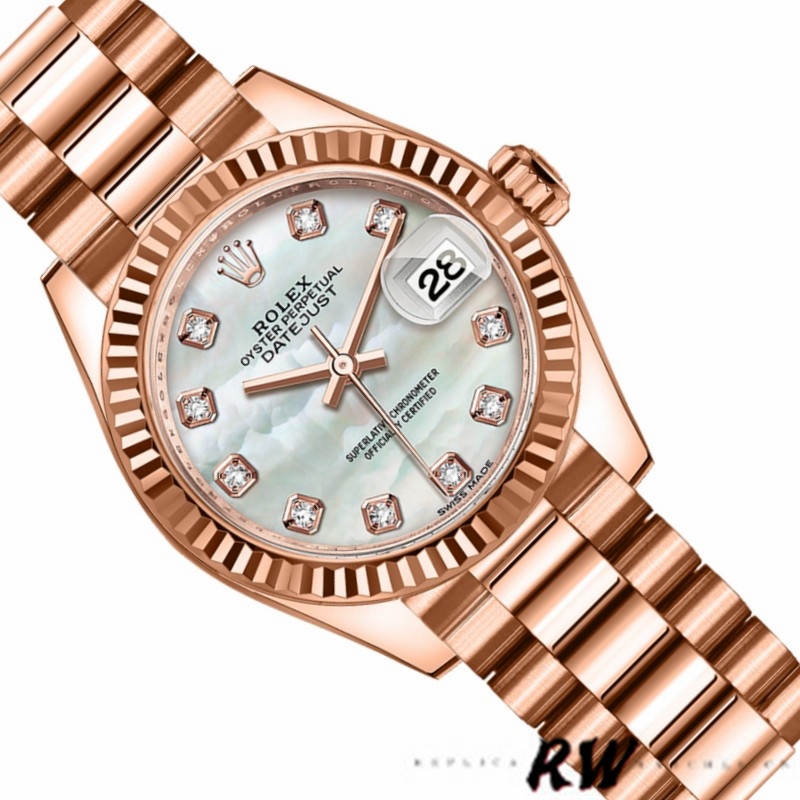 Rolex Datejust 279175 Mother Of Pearl Diamonds Dial Fluted Bezel 28mm Lady Replica Watch - QualitySwissReplica