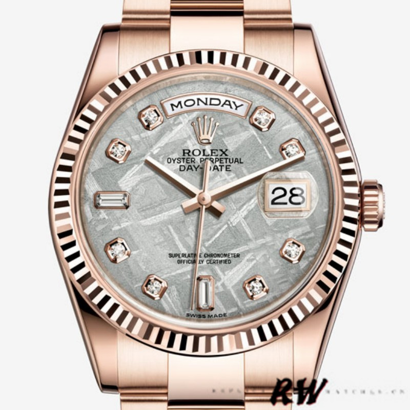 Rolex Day-Date 118235 Meteorite Diamond Dial 36mm Unisex Replica Watch - QualitySwissReplica