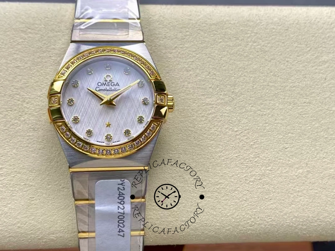 Omega Constellation Quartz 27 mm 123.20.27.60.52.001 Diamonds Bezel Clone - QualitySwissReplica