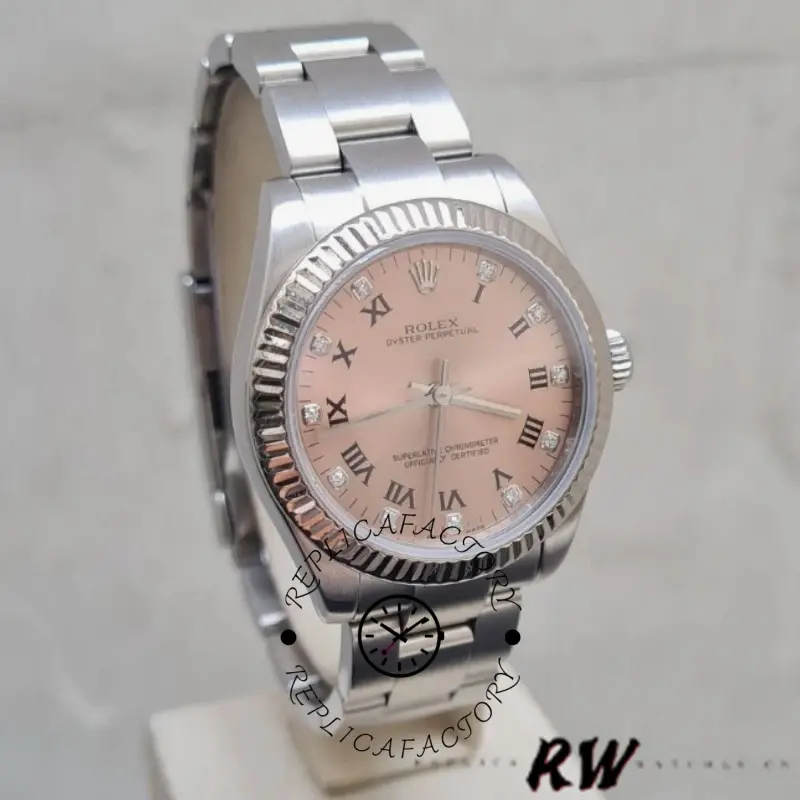 Rolex Oyster Perpetual 176234 Fluted Bezel Pink Diamond Dial 26MM Lady Replica Watch - QualitySwissReplica