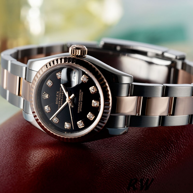 Rolex Datejust 179171 Diamond Black Dial Fluted Bezel 26MM Lady Replica Watch - QualitySwissReplica