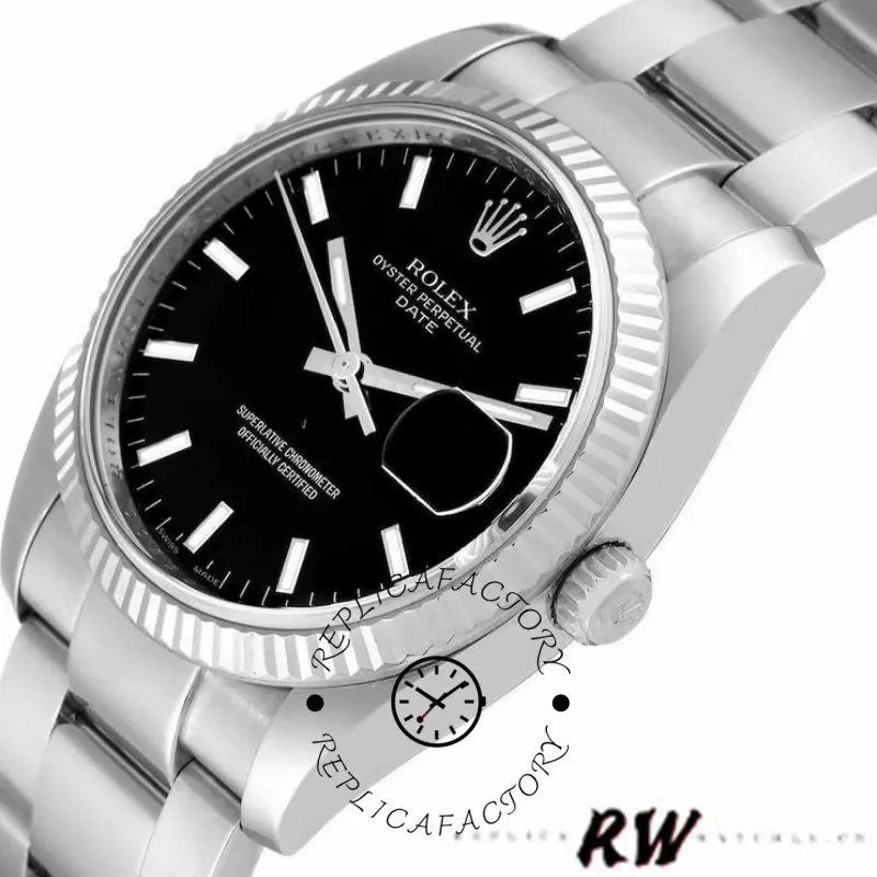 Rolex Oyster Perpetual Date 115234 Black Dial 34mm Unisex Replica Watch - QualitySwissReplica