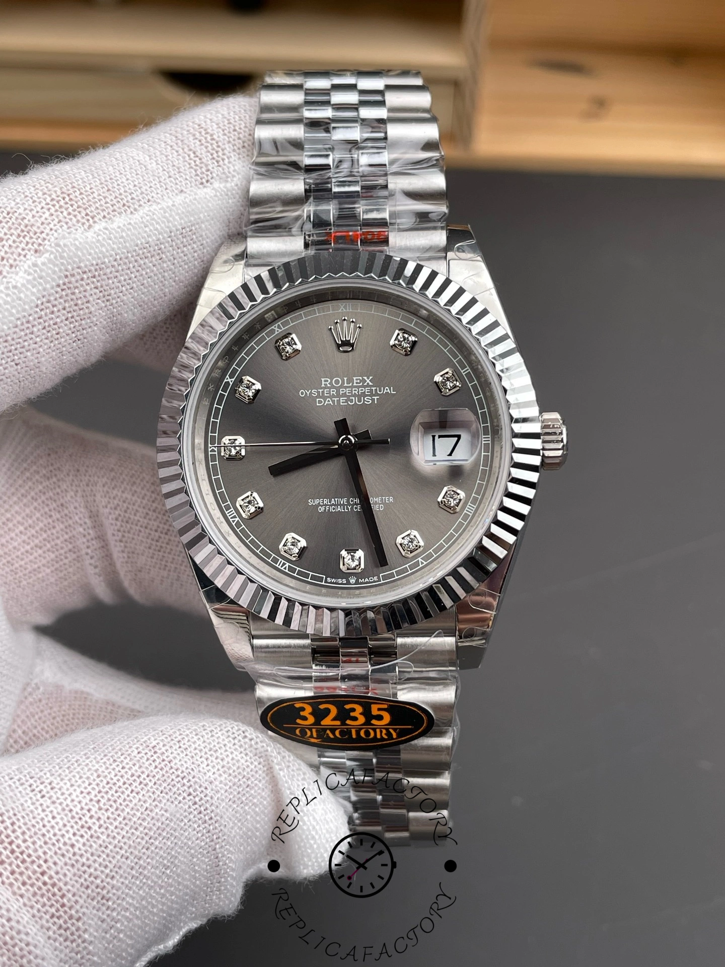 Rolex Datejust 41 Rhodium Diamond Dial Fluted Bezel m126334 0006 Men's Watch - QualitySwissReplica