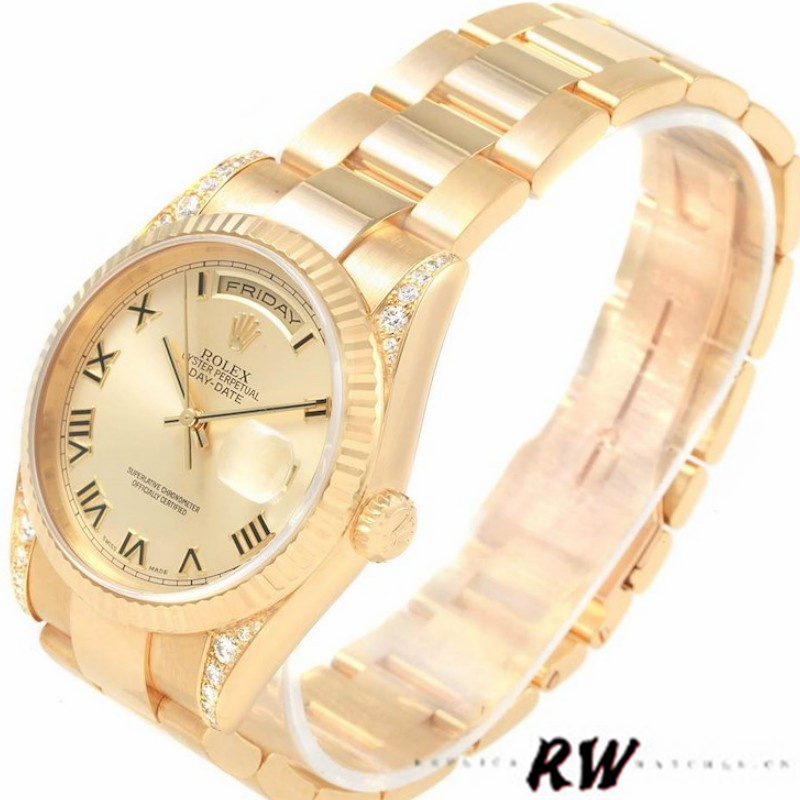 Rolex Day-Date 118338 Yellow gold Champagne Dial Roman Numerals 36mm Unisex Replica Watch - QualitySwissReplica