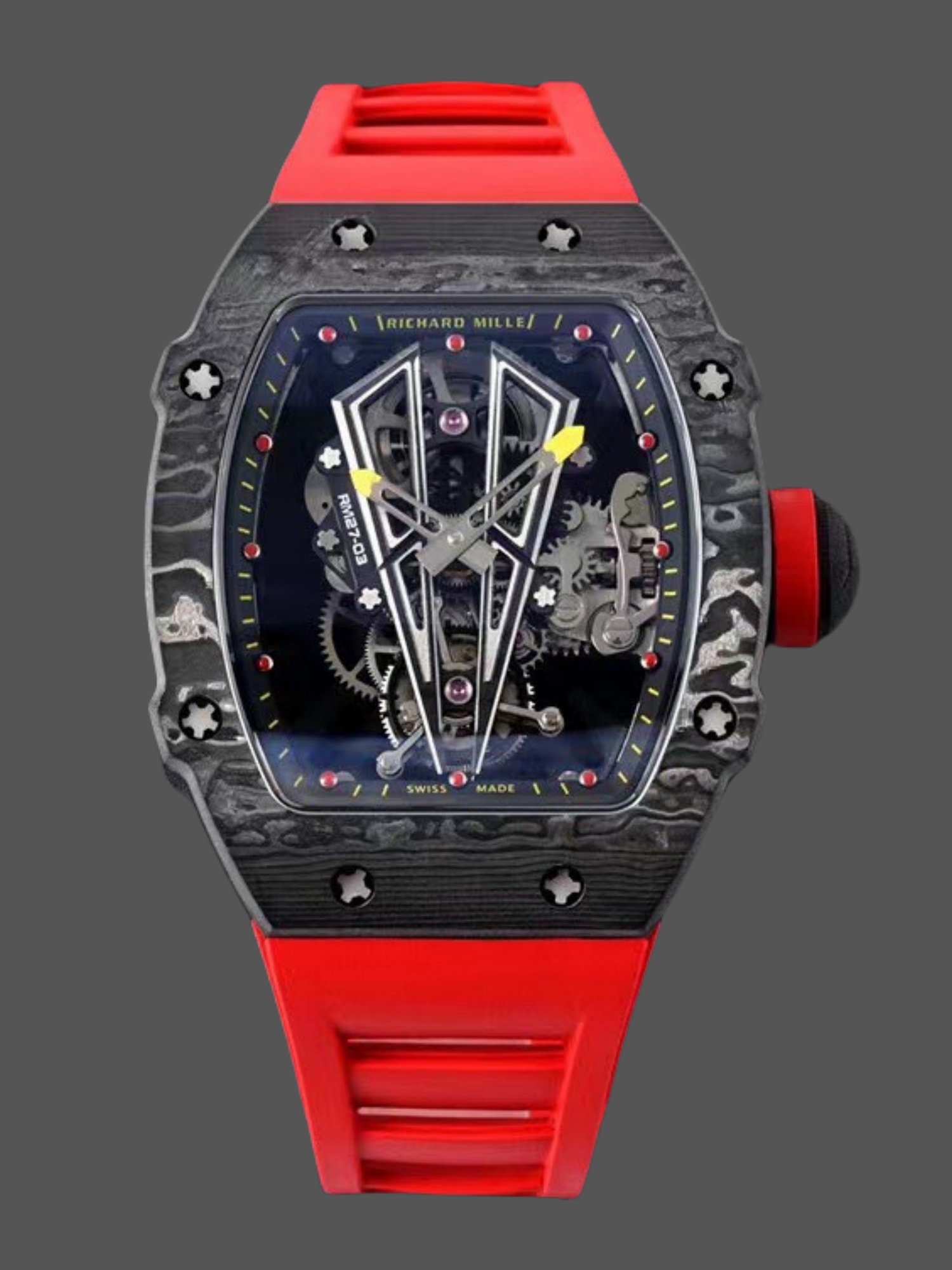 Replica RM 27-03 Rafael Nadal Black Tourbillon Red Rubber Strap - QualitySwissReplica