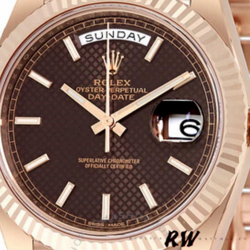 Rolex Day-Date 228235 Chocolate Brown Diagonal Motif Dial Fluted Bezel 40mm Mens Replica Watch - QualitySwissReplica