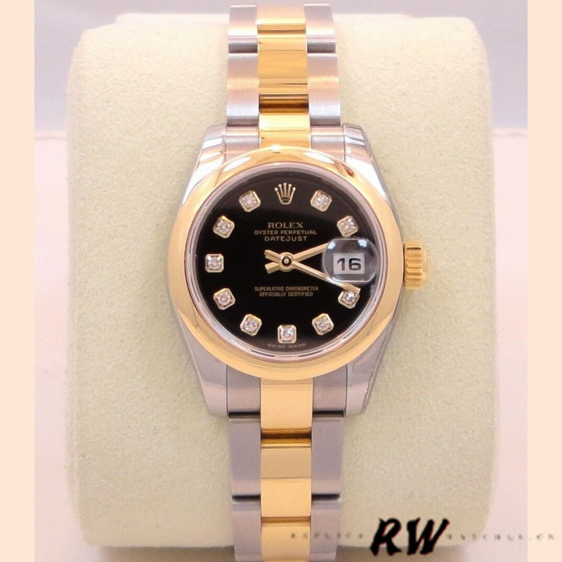 Rolex Datejust 179163 Black Diamond Dial Domed Dezel 26MM Lady Replica Watch - QualitySwissReplica