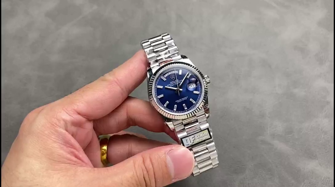 Rolex Day Date 36 36mm Bright Blue Diamond-Set Dial Fluted Bezel Presi m128236 0023 - QualitySwissReplica
