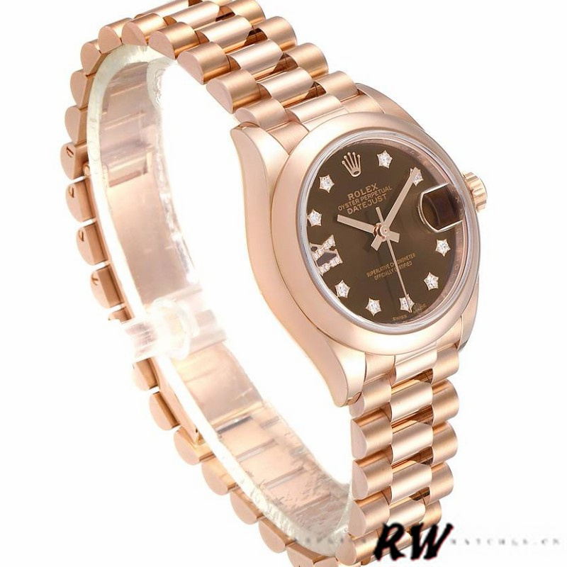 Rolex Datejust 279165 Chocolate Brown Diamonds Dial Domed Bezel 28mm Lady Replica Watch - QualitySwissReplica
