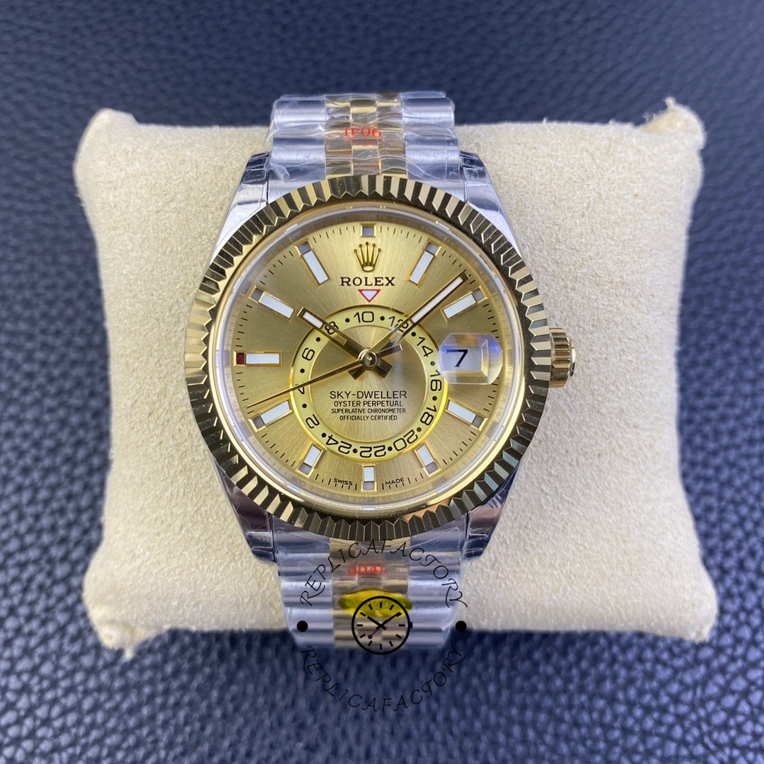 Rolex Sky Dweller 42mm Champagne Dial Stick Markers Jubilee M336933 0002 Men's Watch - QualitySwissReplica