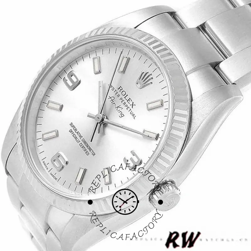 Rolex Oyster Perpetual Air-King 114234 Silver Dial 34mm Unisex Replica Watch - QualitySwissReplica