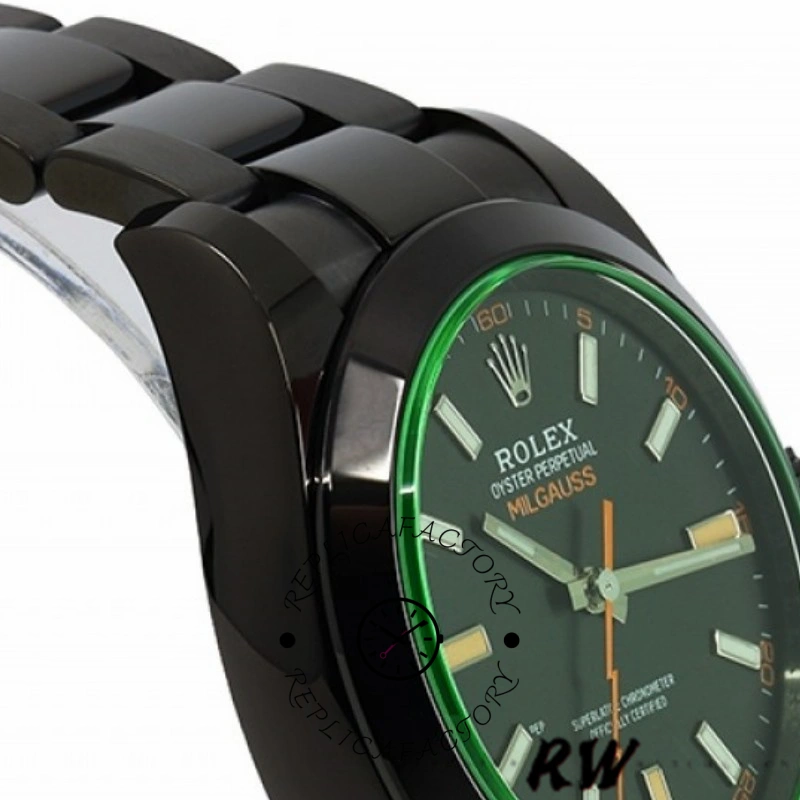Rolex Milgauss 116400GV Green Crystal Stainless Steel/PVD Black Dial 40MM Mens Replica Watch - QualitySwissReplica
