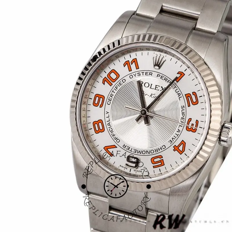 Rolex Oyster Perpetual Air-King 114234 Silver Orange Arabic Dial 34mm Unisex Replica Watch - QualitySwissReplica