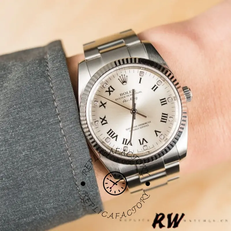 Rolex Oyster Perpetual Air-King 114234 Silver Roman Diamond Dial 41mm Replica Watch - QualitySwissReplica