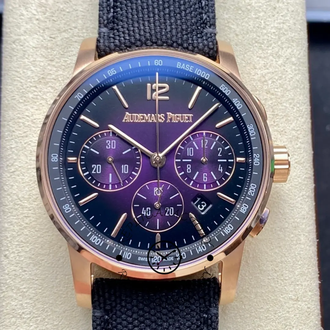 Replica AP 26393OR.OO.A002KB.02 CODE 11.59 Chronograph Smoked Purple Nylon Strap - QualitySwissReplica