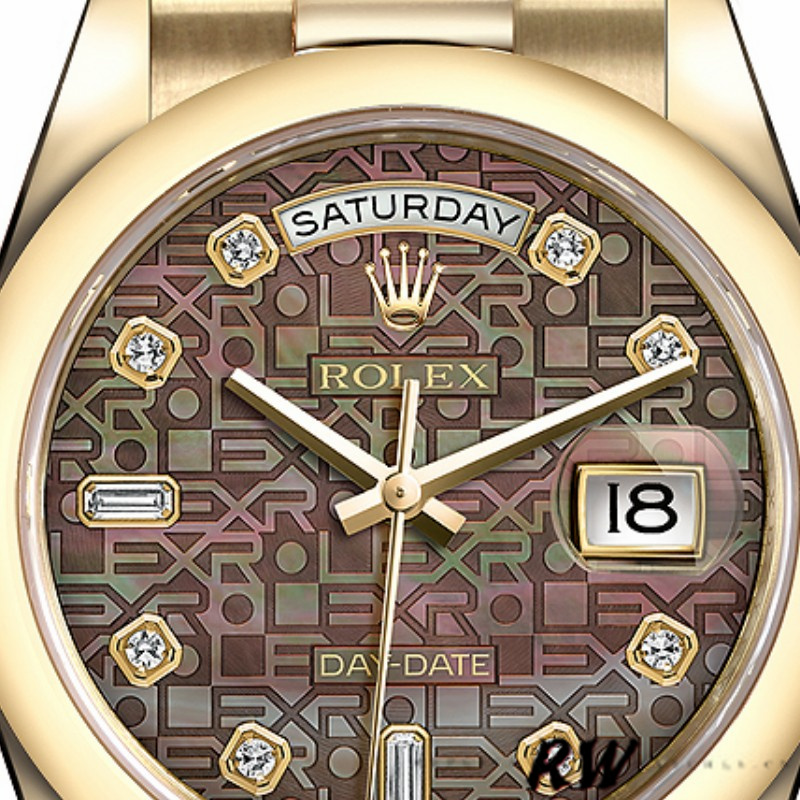Rolex Day-Date 118208 Black MOP Diamond Dial 36mm Unisex Replica Watch - QualitySwissReplica