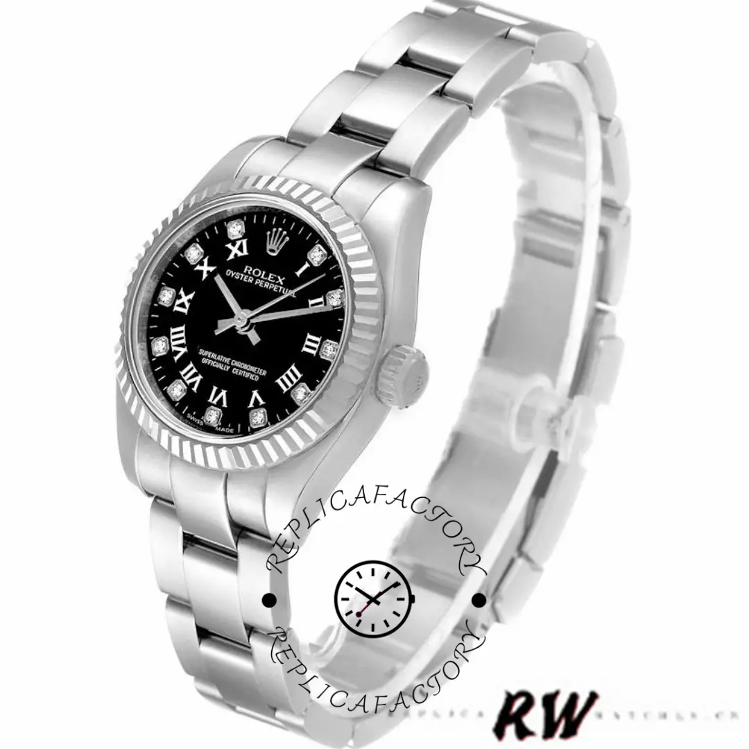 Rolex Oyster Perpetual 176234 Black Roman and Diamond Dial 26MM Lady Replica Watch - QualitySwissReplica