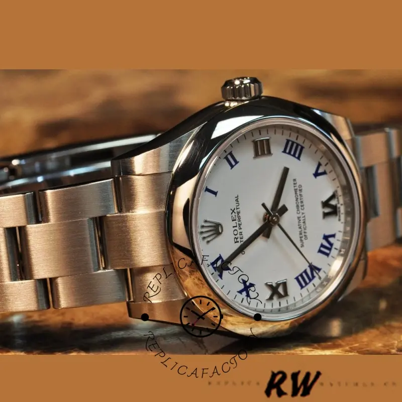 Rolex Oyster Perpetual 177200 White Dial Blue Roman Oyster Bracelet 31mm Lady Replica Watch - QualitySwissReplica