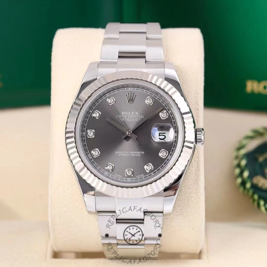 Rolex Datejust m126334 0005 Fluted Bezel Dark Rhodium Grey Dial 41MM Mens Replica Watch - QualitySwissReplica