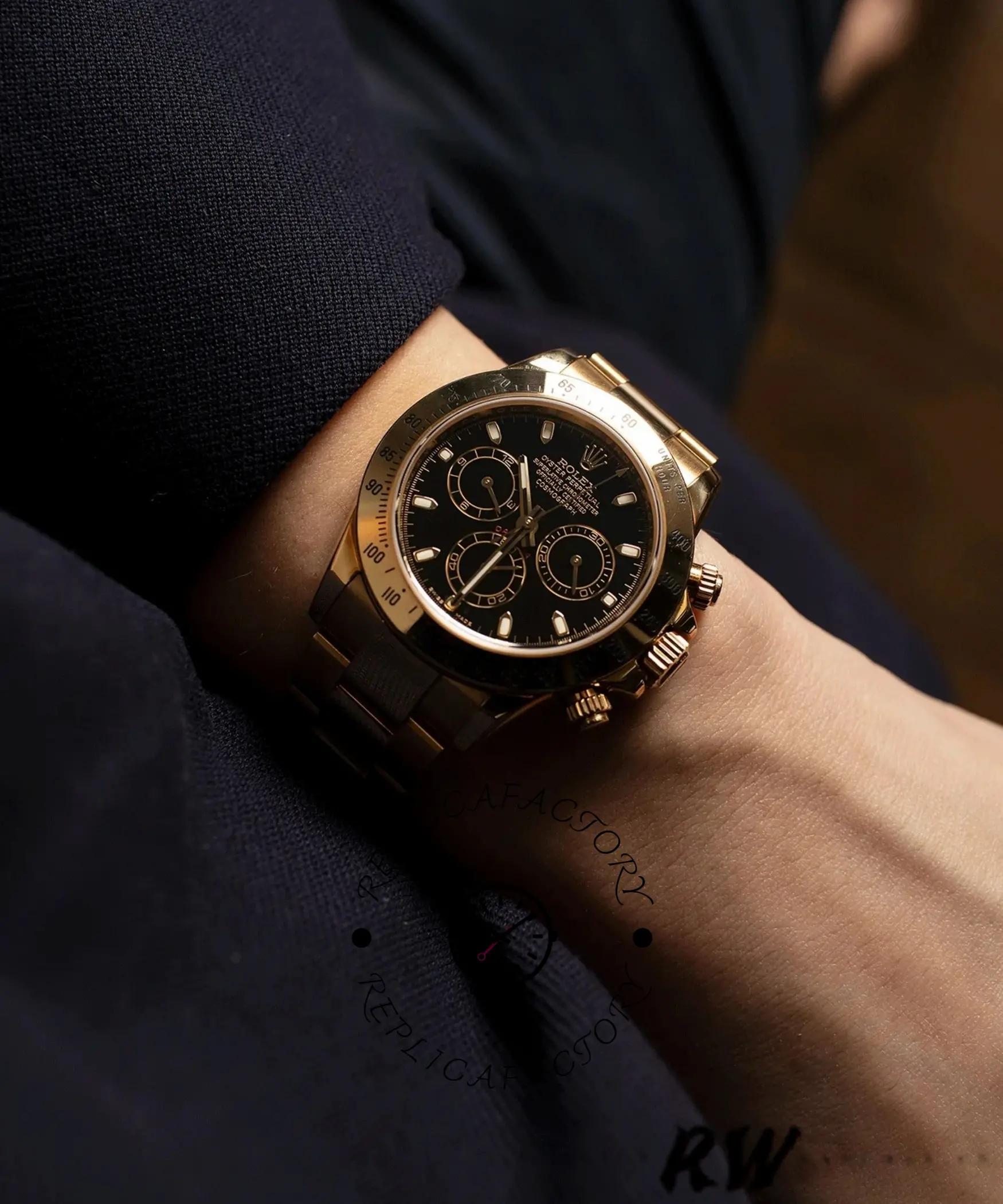 Rolex Daytona 116528 Black Dial Yellow Gold 40mm Mens Replica Watch - QualitySwissReplica