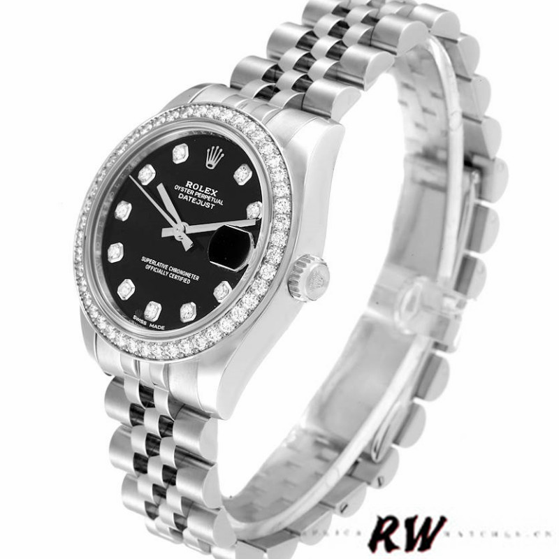 Rolex Datejust 178384 Diamond Bezel Black Diamond Dial 31MM Lady Replica Watch - QualitySwissReplica