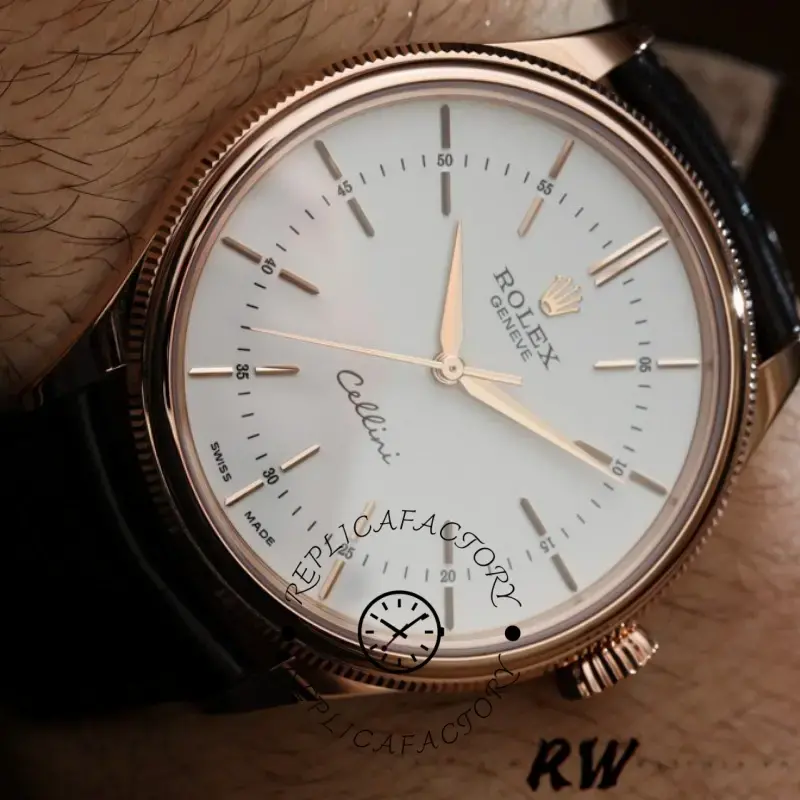Rolex Cellini Time 50505 Black Leather Strap White Dial 39mm Mens Replica Watch - QualitySwissReplica